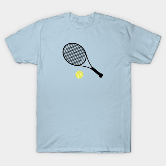 Blue Tennis Ball and Tennis Racket T-Shirt by College Mascot Designs